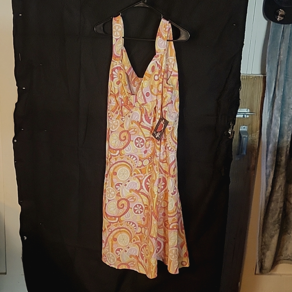 "Robin" pinup style dress by Cherry Velvet.  pink,orange,yellow,white. large